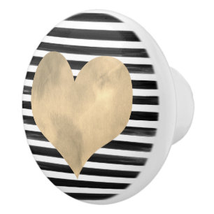Watercolor Black and Gold Heart Ceramic Knob