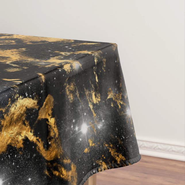 Watercolor Black and Gold Marble Galaxy Tablecloth (In Situ)