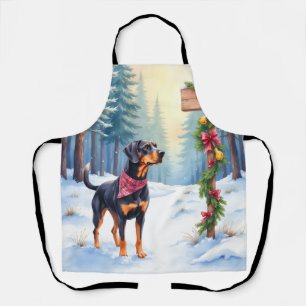 Watercolor Black and Tan Coonhound Forest Trail Apron
