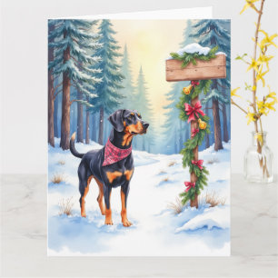 Watercolor Black and Tan Coonhound Forest Trail Card