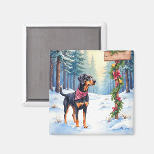 Watercolor Black and Tan Coonhound Forest Trail Magnet
