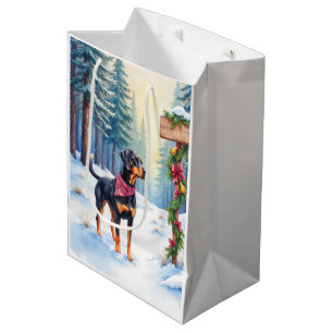 Watercolor Black and Tan Coonhound Forest Trail Medium Gift Bag
