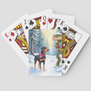 Watercolor Black and Tan Coonhound Forest Trail Playing Cards