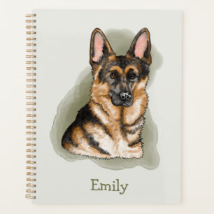 Watercolor Black And Tan German Shepherd With Text Planner