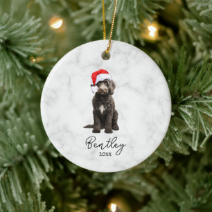 Watercolor Black and White Tuxedo Goldendoodle Ceramic Ornament