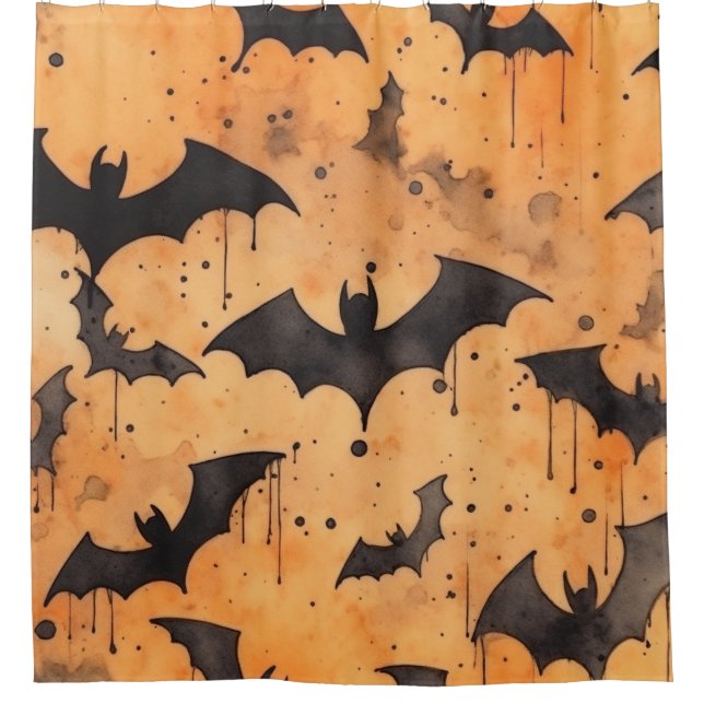 Watercolor Black Bats on Orange (Front)