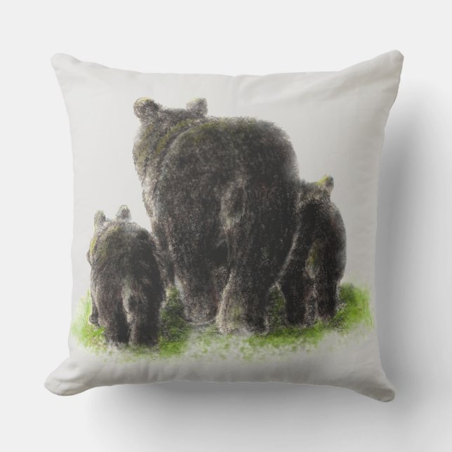 Watercolor Black Bear Animal Nature Art Throw Pillow (Front)