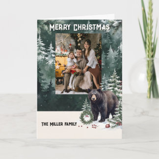 Watercolor Black Bear Custom Photo Christmas Card