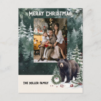 Watercolor Black Bear Custom Photo Christmas Holiday Postcard