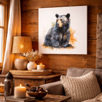 Watercolor Black Bear Woodland Art
