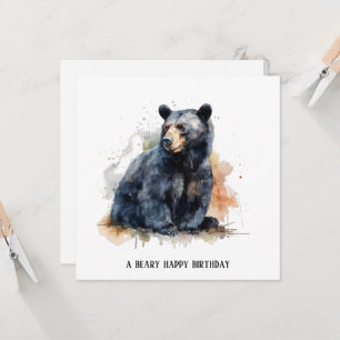 Watercolor Black Bear Woodland Art, custom