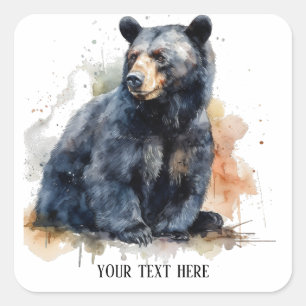Watercolor Black Bear Woodland Art, custom Square Sticker
