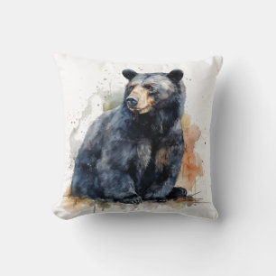 Watercolor Black Bear Woodland Art Throw Pillow