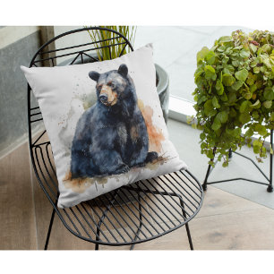 Watercolor Black Bear Woodland Art Throw Pillow