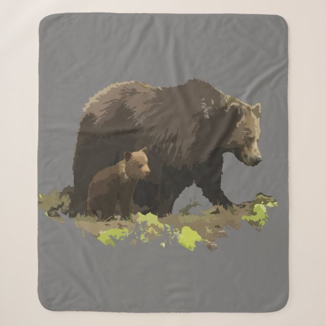 Watercolor Black Bears Wildlife Nature Graphic Art Sherpa Blanket (Front)