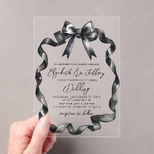 Watercolor Black Bow Coquette Modern Chic Wedding Acrylic Invitations