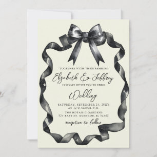 Watercolor Black Bow Coquette Modern Chic Wedding Invitation