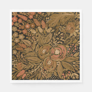 watercolor black brown floral pattern black, brown napkin