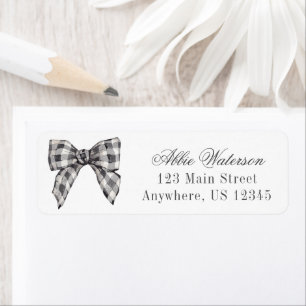 Watercolor Black Buffalo Plaid Bow Return Address