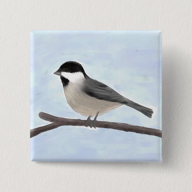 Watercolor Black-capped Chickadee Button (Front)