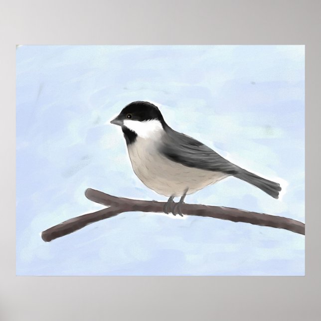 Watercolor Black-capped Chickadee Poster Print (Front)