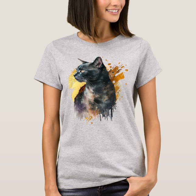 Watercolor Black Cat T-Shirt (Front)