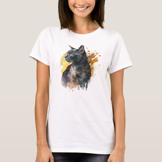 Watercolor Black Cat T-Shirt (Front)
