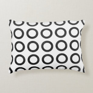 Watercolor black circles on white background. Blac Accent Pillow