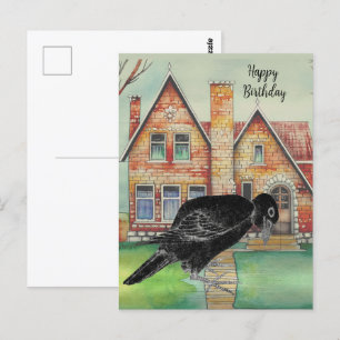Watercolor Black Crow House Script Name Postcard