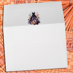 Watercolor black dress purple bridal shower envelope
