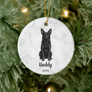 Watercolor Black German Shepherd Dog Name Memorial Ceramic Ornament