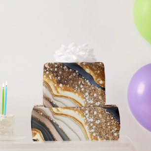 Watercolor Black & Gold Glitter Agate Alcohol Ink Wrapping Paper