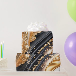 Watercolor Black & Gold Glitter Agate Alcohol Ink Wrapping Paper