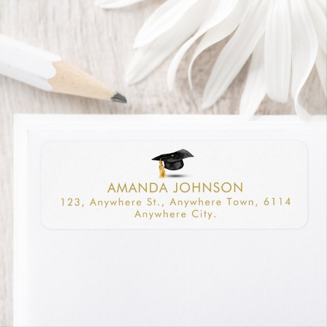 Watercolor Black Graduate Cap White Graduation (Insitu)