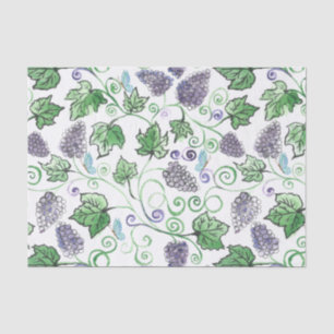 Watercolor Black Grape Vines and Butterflies Tissue Paper