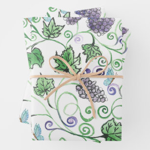 Watercolor Black Grape Vines and Butterflies Wrapping Paper Sheet