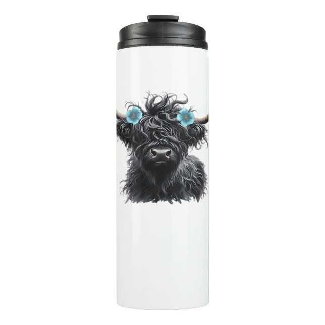 Watercolor Black Highland Cow Classic T-Shirt Thermal Tumbler (Front)