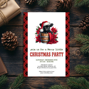 Watercolor black highland cow red poinsettia Xmas Invitation