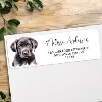 Watercolor Black Labrador Puppy Dog Return Address