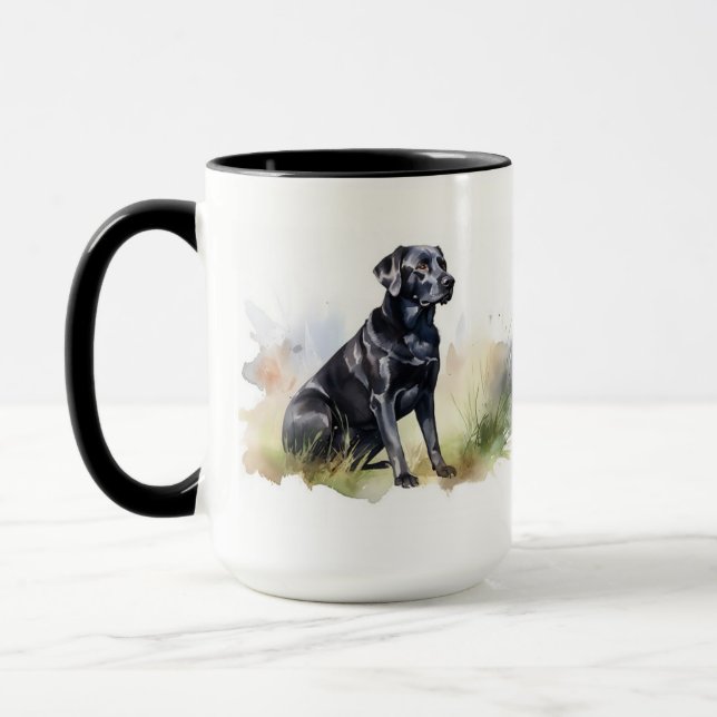 Watercolor Black Labrador Retriever Mug (Left)
