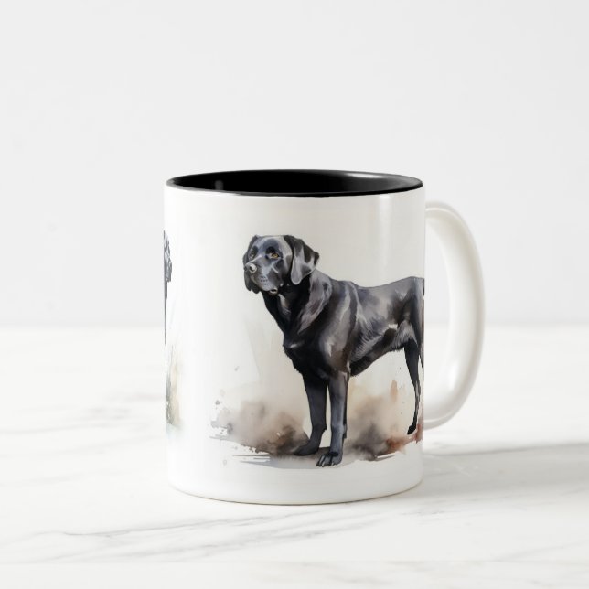 Watercolor Black Labrador Retriever Two-Tone Coffee Mug (Front Right)