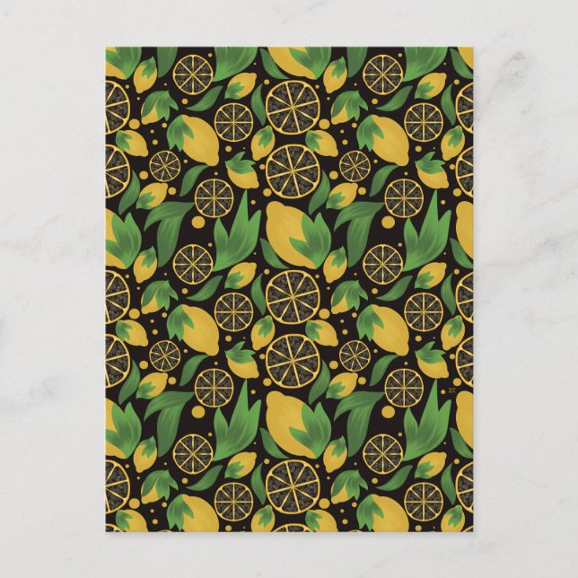 Watercolor Black Lemon Fruit Pattern Postcard (Front)
