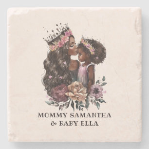 Watercolor Black Mom and Daughter (3) Stone Coaster