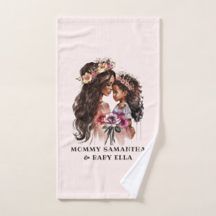 Watercolor Black Mom and Daughter (5) Bath Towel Set