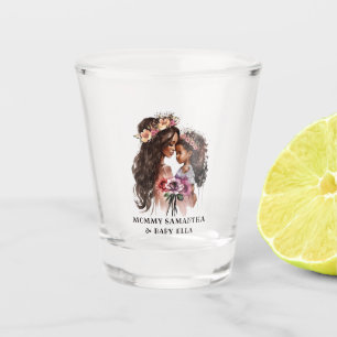 Watercolor Black Mom and Daughter (5) Shot Glass