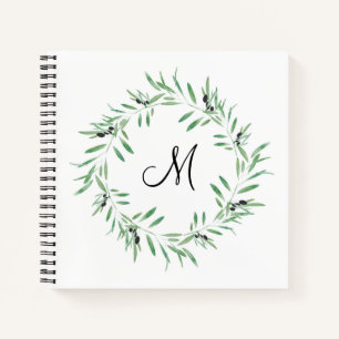 Watercolor Black Olive Wreath Notebook