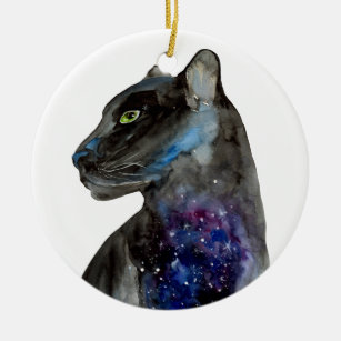 Watercolor Black Panther - Animal Ceramic Ornament