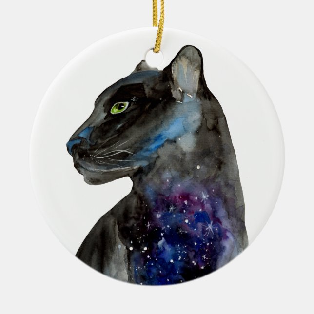 Watercolor Black Panther - Animal Ceramic Ornament (Front)