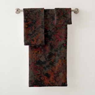 Watercolor Black Red Grey Paint Splash Abstract Bath Towel Set