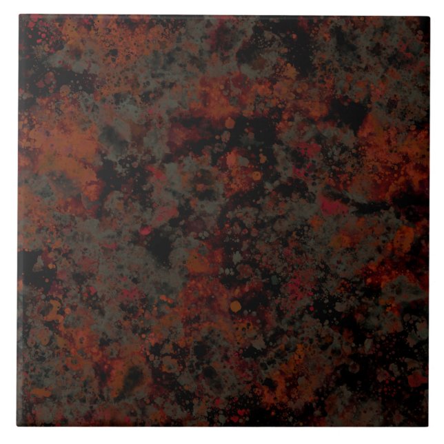Watercolor Black Red Grey Paint Splash Abstract Tile (Front)